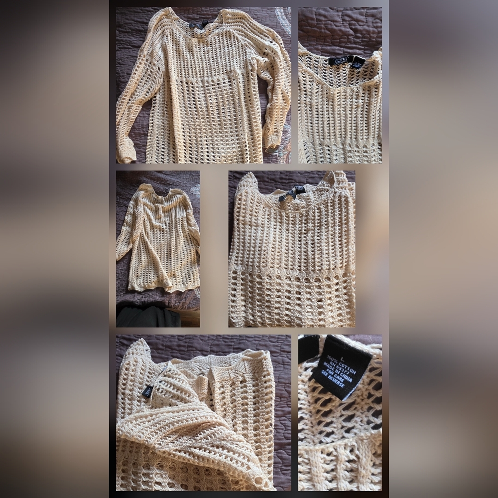 Elegant Beige Open-Knit Sweater
